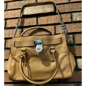Michael Kors Brown Satchel Metal Chain with Lock Handbag Purse